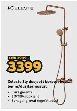 Megaflis Celeste Ely dusjsett børstet kobber m/dusjtermostat tilbud