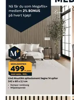 Megaflis Lind Akustikk spileelement Søgne 14 spiler 242 x 60 x 2,1 cm tilbud