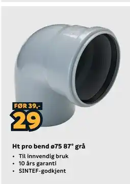 Megaflis Ht pro bend ø75 87° grå tilbud