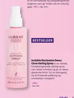 VITA Invisible Illumination Dewy Glow Setting Spray tilbud