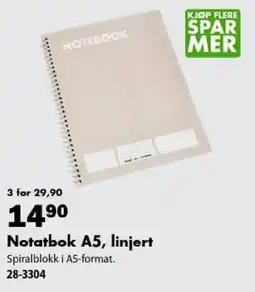 Biltema Notatbok A5, linjert tilbud