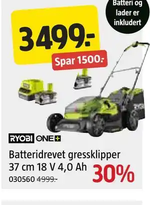 Batteridrevet gressklipper 37 cm 18 V 4,0 Ah