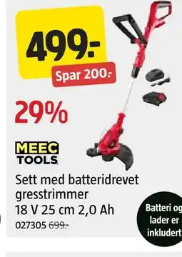Jula Sett med batteridrevet gresstrimmer 18 V 25 cm 2,0 Ah tilbud