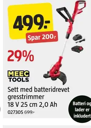 Sett med batteridrevet gresstrimmer 18 V 25 cm 2,0 Ah
