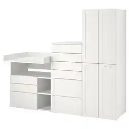 IKEA SmÅstad / platsa Oppbevaringskombinasjon, hvit med ramme/med stellebord, 210x79x181 cm tilbud