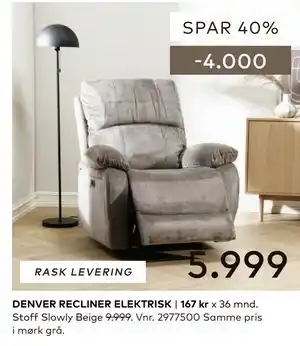 Skeidar DENVER RECLINER ELEKTRISK tilbud
