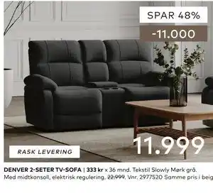 Skeidar DENVER 2-SETER TV-SOFA tilbud