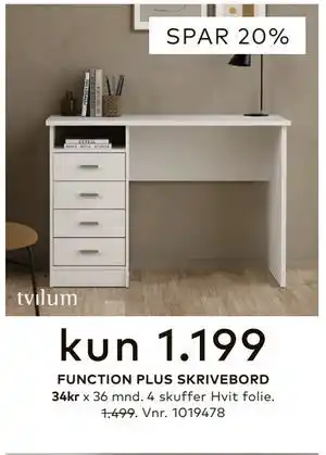 Skeidar FUNCTION PLUS SKRIVEBORD tilbud