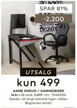 Skeidar GAME SKRIVE-/ GAMINGBORD tilbud