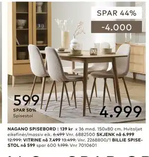 Skeidar NAGANO SPISEBORD tilbud