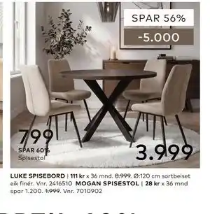 Skeidar LUKE SPISEBORD tilbud