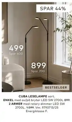 Skeidar CUBA LESELAMPE sort. ENKEL tilbud