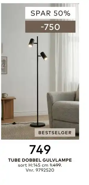 Skeidar TUBE DOBBEL GULVLAMPE tilbud