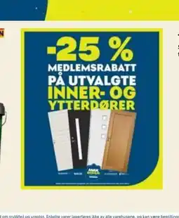 Maxbo 25 % MEDLEMSRABATT PÅ UTVALGTE INNER- OG YTTERDØRER tilbud