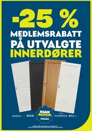 25% MEDLEMSRABATT PÅ UTVALGTE INNERDØRER