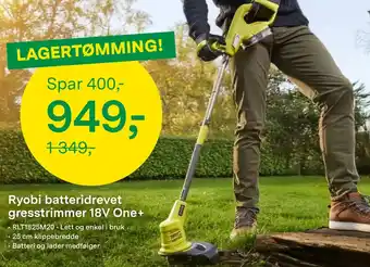 Ryobi batteridrevet gresstrimmer 18V One+