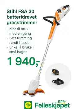 Felleskjøpet Stihl FSA 30 batteridrevet gresstrimmer tilbud