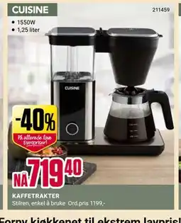 Europris CUISINE KAFFETRAKTER tilbud