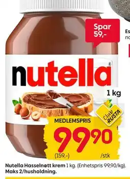 Rusta Nutella Hasselnøtt krem, Medlemspris tilbud
