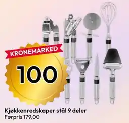 Gigaboks Kjøkkenredskaper stål 9 deler tilbud