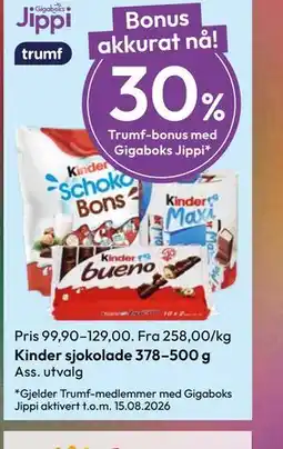 Gigaboks Kinder sjokolade 378–500 g tilbud