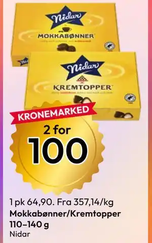 Gigaboks Mokkabønner/Kremtopper 110–140 g tilbud