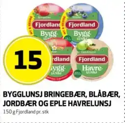 Bunnpris Fjordland Bygglunsj bringebær, blåbær, jordbær og eple havrelunsj tilbud