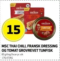 Bunnpris King Oscar Msc thai chili, fransk dressing og tomat grovrevet tunfisk tilbud