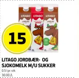 Bunnpris Litago jordbær- og sjokomelk m/u sukker tilbud
