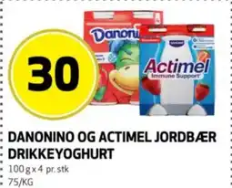 Bunnpris Danonino og actimel jordbær drikkeyoghurt tilbud