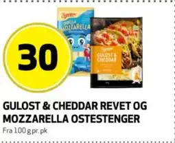 Bunnpris Gulost & cheddar revet og mozzarella ostestenger tilbud