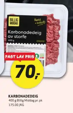 Bunnpris Billig Middag Karbonadedeig tilbud