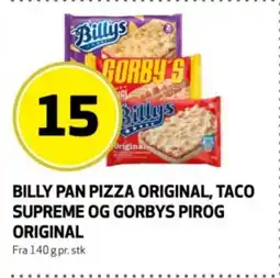 Bunnpris Billy pan pizza original, taco supreme og gorbys pirog original tilbud