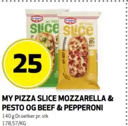 Bunnpris Dr. oetker My pizza slice mozzarella & pesto og beef & pepperoni tilbud