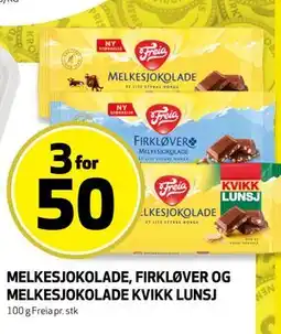 Bunnpris MELKESJOKOLADE, FIRKLØVER OG MELKESJOKOLADE KVIKK LUNSJ tilbud