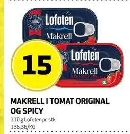 Bunnpris MAKRELL I TOMAT ORIGINAL OG SPICY tilbud