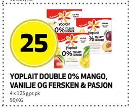 Bunnpris YOPLAIT DOUBLE 0% MANGO, VANILJE OG FERSKEN & PASJON tilbud