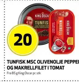 Bunnpris TUNFISK MSC OLIVENOLJE PEPPER OG MAKRELLFILET I TOMAT tilbud