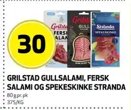 Bunnpris GRILSTAD GULLSALAMI, FERSK SALAMI OG SPEKESKINKE STRANDA tilbud