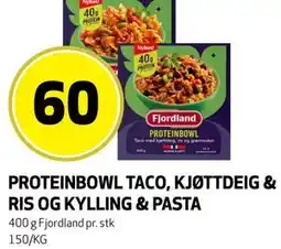 Bunnpris PROTEINBOWL TACO, KJØTTDEIG & RIS OG KYLLING & PASTA tilbud