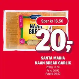 Coop Extra SANTA MARIA NAAN BREAD GARLIC tilbud