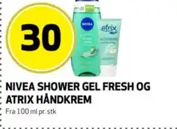 Bunnpris Nivea shower gel fresh og atrix håndkrem tilbud
