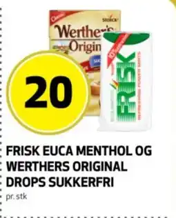 Bunnpris Frisk Euca menthol og werthers original drops sukkerfri tilbud