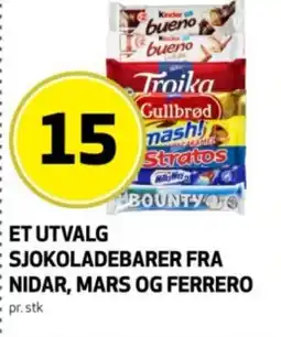 Bunnpris Et utvalg sjokoladebarer fra Nidar, Mars og ferrero tilbud