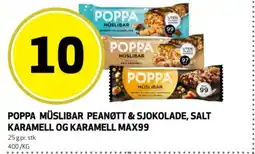 Bunnpris Poppa müslibar peanøtt & sjokolade, Salt karamell og karamell Max99 tilbud