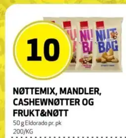 Bunnpris Eldorado Nøttemix, mandler, cashewnøtter og frukt&nøtt tilbud