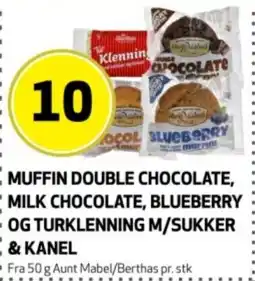 Bunnpris Muffin double chocolate, milk chocolate, blueberry og turklenning m/sukker & kanel tilbud