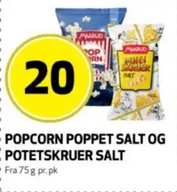 Bunnpris Popcorn poppet salt og potetskruer salt tilbud