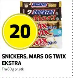 Bunnpris Snickers, mars og twix ekstra tilbud
