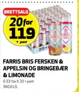 Bunnpris Farris Bris fersken & appelsin og bringebær & limonade tilbud